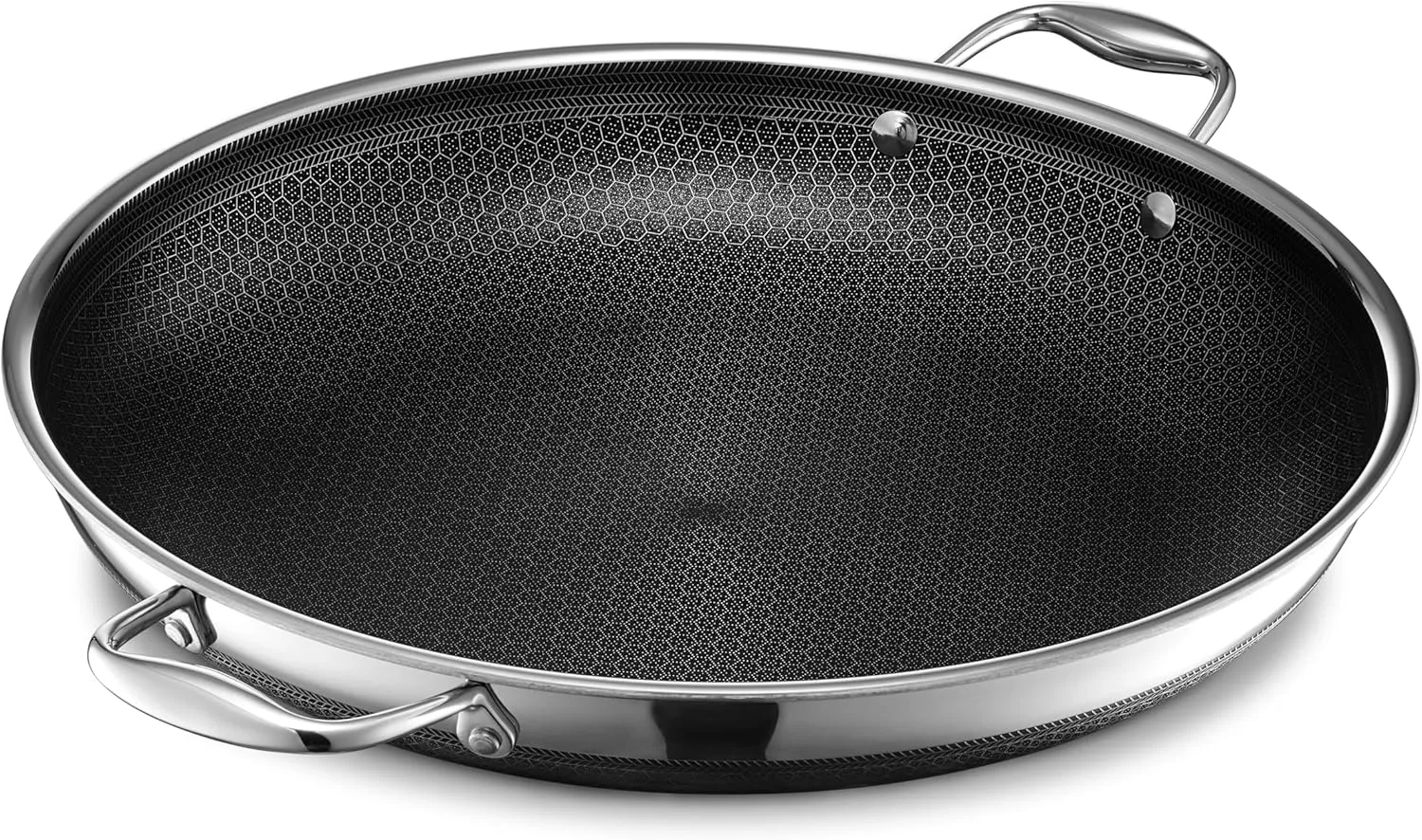 HexClad Hybrid Nonstick 14-Inch Frying Pan with Stainless Steel Lid, Stay-Cool Handles, Dishwasher-Friendly, Oven-Safe Up to 900°F, Induction Ready, Compatible with All Cooktops