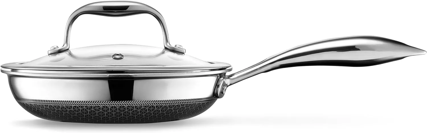 HexClad Hybrid Nonstick 7-Inch Frying Pan with Tempered Glass Lid, Stay-Cool Handle, Dishwasher-Friendly, Oven-Safe Up to 900°F, Induction-Ready, Compatible with All Cooktops