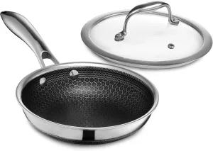 HexClad Hybrid Nonstick 7-Inch Frying Pan with Tempered Glass Lid, Stay-Cool Handle, Dishwasher-Friendly, Oven-Safe Up to 900°F, Induction-Ready, Compatible with All Cooktops