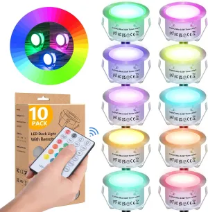 HIBOITEC 10PCS Low Voltage Recessed RGB Deck Lamp φ42mm with Remote Control, LED Deck Lights Kit IP67 Waterproof 12V Low Voltage In Ground Outdoor LED Landscape Lighting for Yard Garden Patio Stair