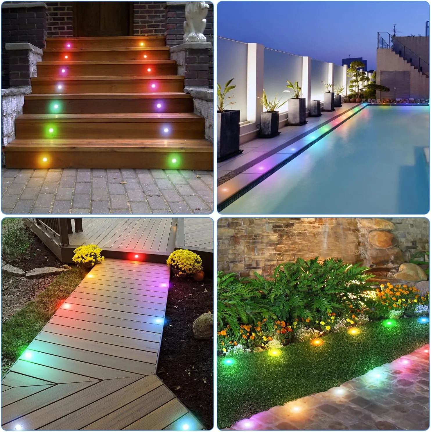 HIBOITEC 10PCS Low Voltage Recessed RGB Deck Lamp φ42mm with Remote Control, LED Deck Lights Kit IP67 Waterproof 12V Low Voltage In Ground Outdoor LED Landscape Lighting for Yard Garden Patio Stair