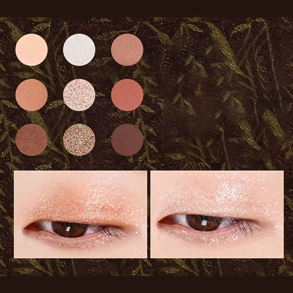 Highly Pigmented Eyeshadow Palette , 9 Colors Matte Shimmer Glitter Metallic Eyeshadow Palette Water proof Blendable Long Lasting Natural Colors Make Up Eyeshadow Cosmetics Gift Kit-Great for Travel (#06)