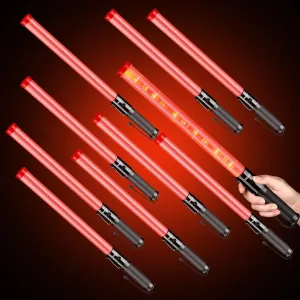 HiGiant 10 Pack 21 Inches LED Traffic Control Baton, Red Light Wands with 2 Flashing Modes, Air Traffic Control Light with Side Clip for Parking Direct, Airport Safety