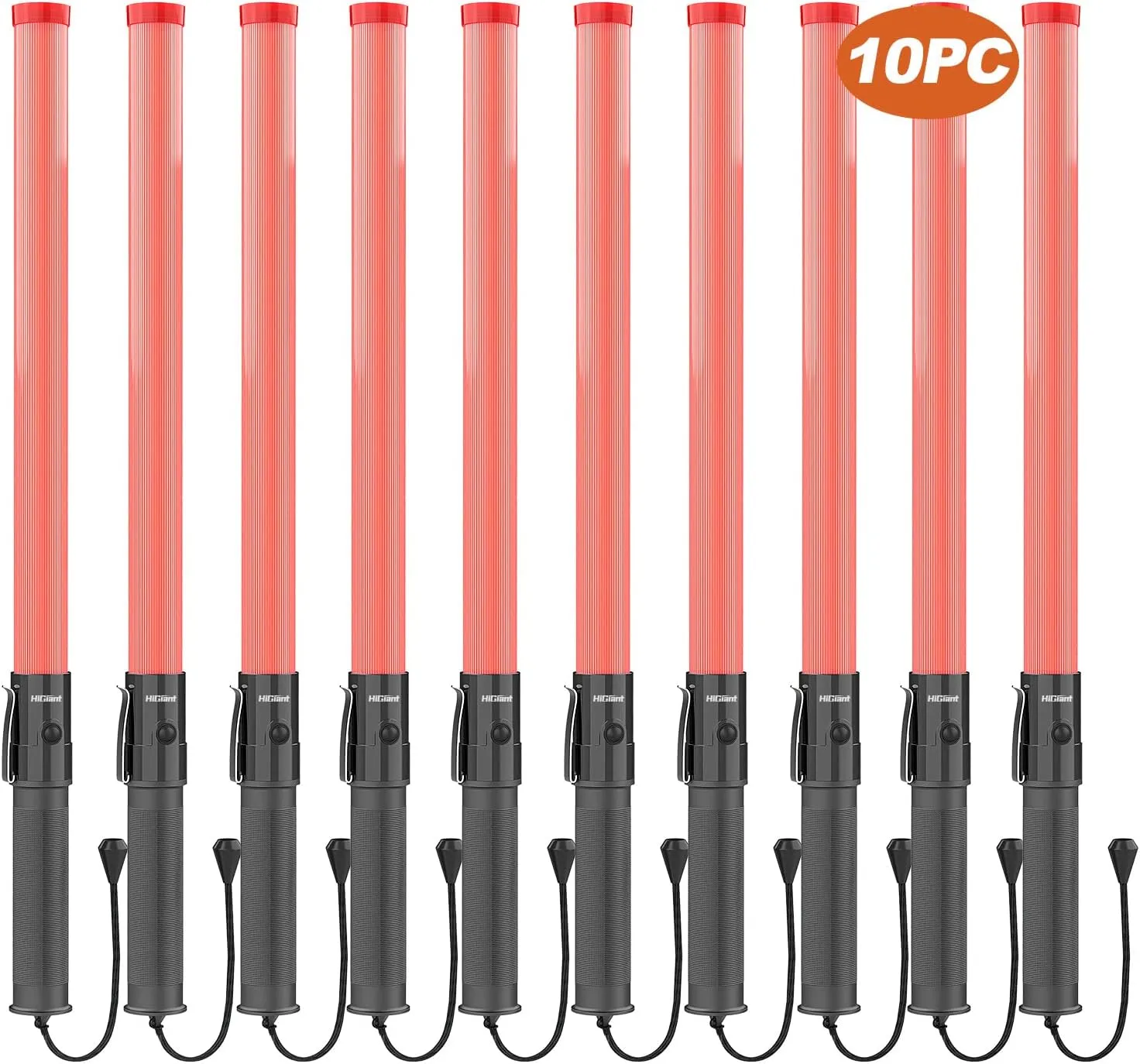 HiGiant 10 Pack 21 Inches LED Traffic Control Baton, Red Light Wands with 2 Flashing Modes, Air Traffic Control Light with Side Clip for Parking Direct, Airport Safety