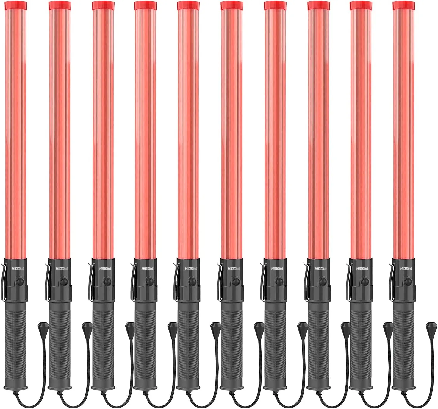 HiGiant 10 Pack 21 Inches LED Traffic Control Baton, Red Light Wands with 2 Flashing Modes, Air Traffic Control Light with Side Clip for Parking Direct, Airport Safety