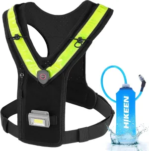 Hikeen Running Vest for Women Men, Adjustable Straps Hydration Vest with Water Bladder, LED Reflective Belt and Outdoor Headlight, Lightweight Water Backpack for Running Hiking Race