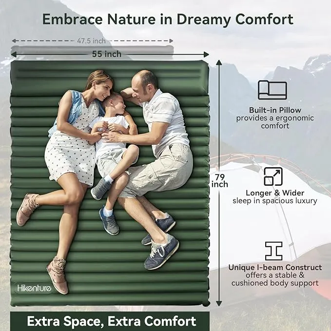 Hikenture Double Sleeping Pad for Camping 2 Person (Army Green)
