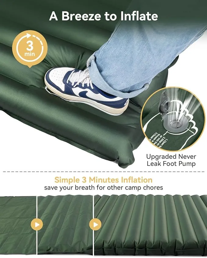 Hikenture Double Sleeping Pad for Camping 2 Person (Army Green)