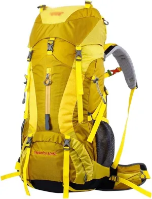 Hiking Backpack 65L, Travel Backpack Trekking Rucksack Mountaineering Backpack for Outdoor Travel Cycling Climbing Mountaineer Men Women High Capacity (Color : Yellow)