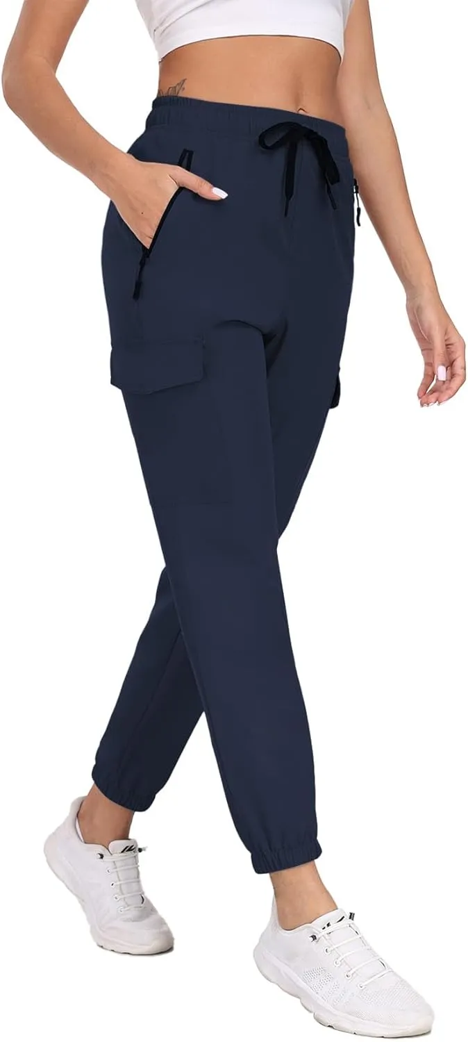 Hiking Pants for Women UPF 50  Cargo Quick Dry Water Resistant Elastic Waist Zip Pockets Travel Work Lightweight Running