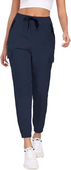 Hiking Pants for Women UPF 50  Cargo Quick Dry Water Resistant Elastic Waist Zip Pockets Travel Work Lightweight Running