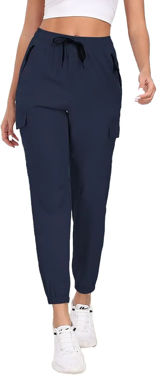 Hiking Pants for Women UPF 50  Cargo Quick Dry Water Resistant Elastic Waist Zip Pockets Travel Work Lightweight Running