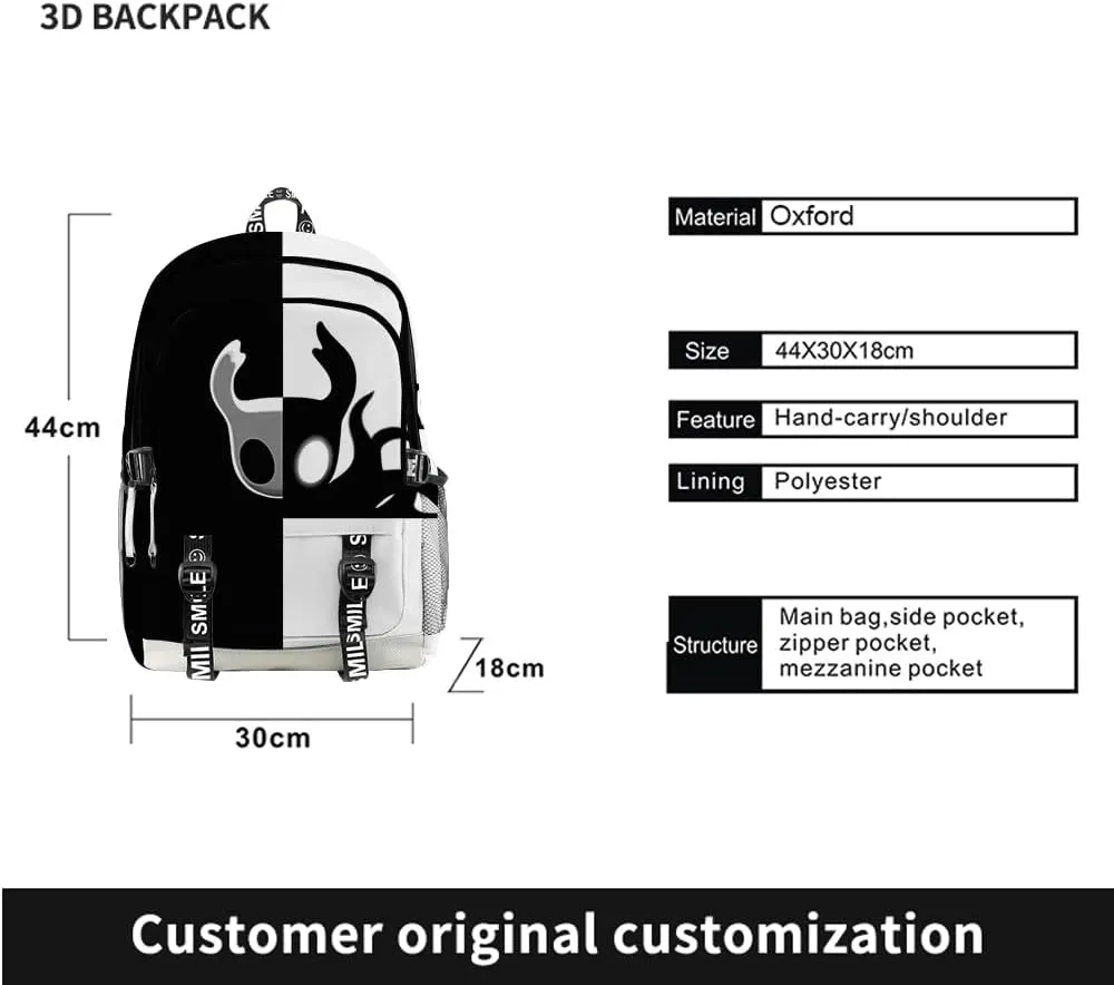 Hollow Knight Merch Backpack Three-piece Sets Casual Fashion Kpop Bags Travel Daypacks (Multicolor-Suit)