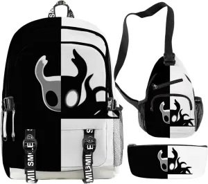 Hollow Knight Merch Backpack Three-piece Sets Casual Fashion Kpop Bags Travel Daypacks (Multicolor-Suit)