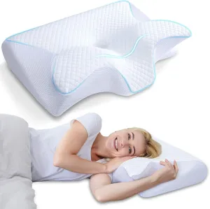 HOMCA Memory Foam Cervical Pillow, 2 in 1 Ergonomic Contour Orthopedic Pillow for Neck Pain, Contoured Support Pillows for Side Back Stomach Sleepers