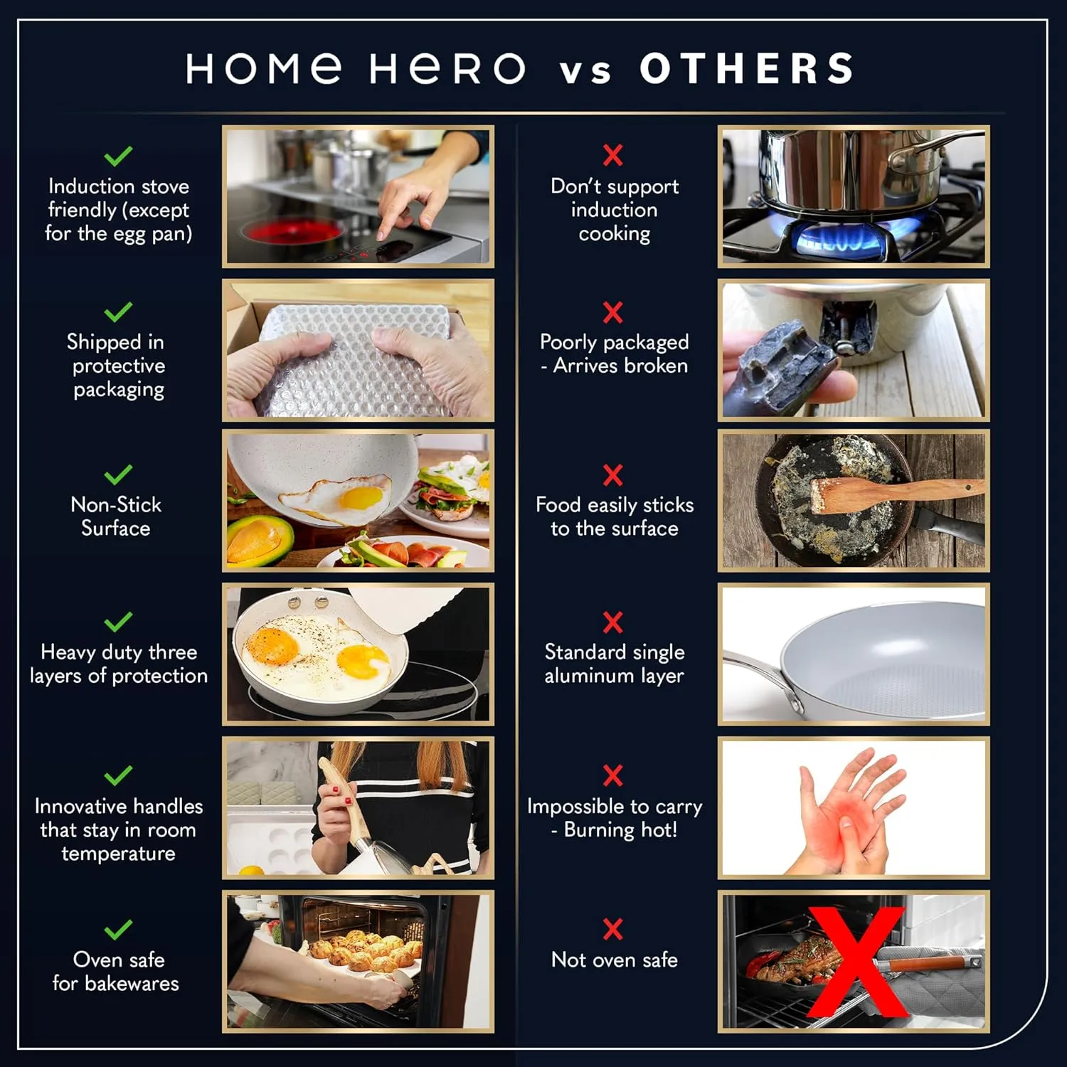Home Hero Pots and Pans Set Non Stick - Induction Compatible Kitchen Cookware Sets   Bakeware Sets - Non Stick, PFOA Free, Oven Safe Pot and Pan Set Nonstick (23 Pcs - Cream)