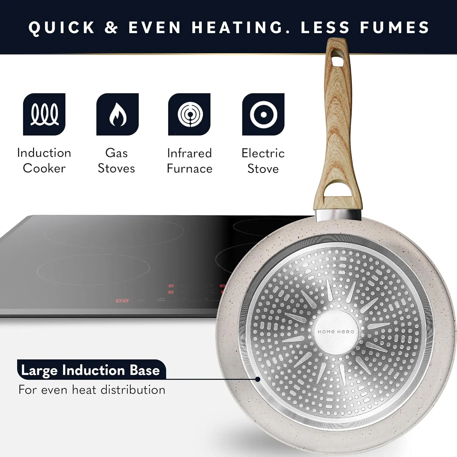 Home Hero Pots and Pans Set Non Stick - Induction Compatible Kitchen Cookware Sets   Bakeware Sets - Non Stick, PFOA Free, Oven Safe Pot and Pan Set Nonstick (23 Pcs - Cream)