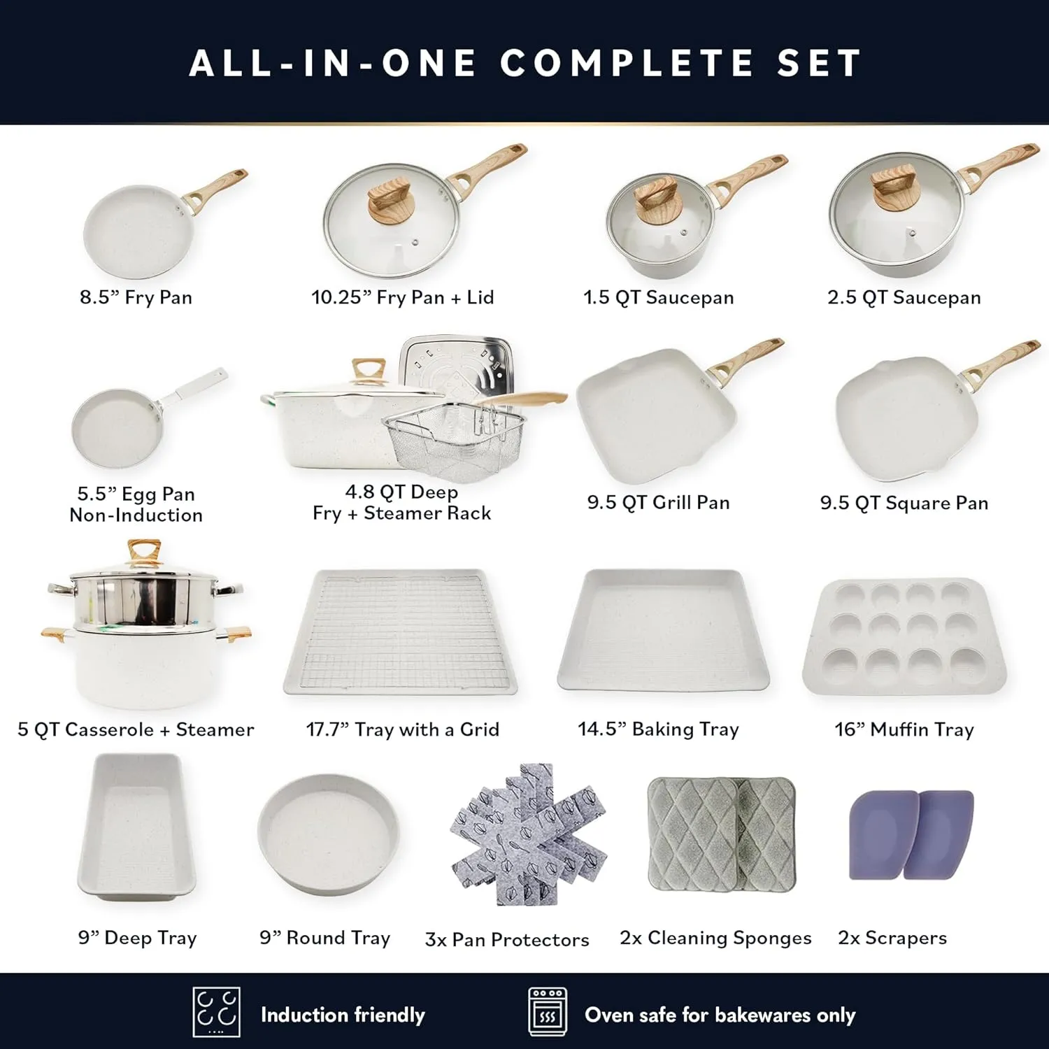 Home Hero Pots and Pans Set Non Stick - Induction Compatible Kitchen Cookware Sets   Bakeware Sets - Non Stick, PFOA Free, Oven Safe Pot and Pan Set Nonstick (23 Pcs - Cream)