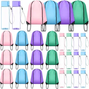Honeydak 24 Pcs 17 oz Plastic Water Bottles Bulk and Drawstring Backpack Set Reusable Flip Top Leakproof Water Bottles with Handle for Adults Sports Gym Travel Party Outdoor End of Year Gifts