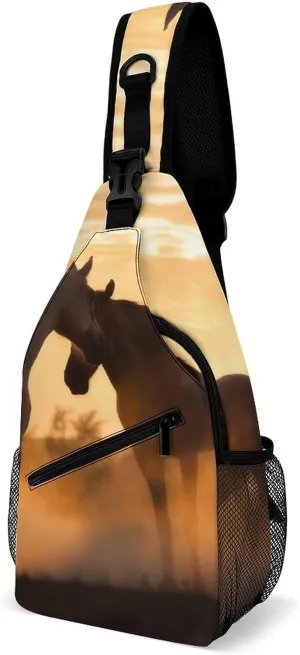 Horses in Love Sling Bag with Rfid Blocking Causal Mens Crossbody Bag Lightweight Chest Pack Large Man Purse Travel Crossbody Backpack Shoulder Sling Backpack for Hiking Running Cycling