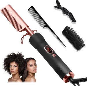 Hot Comb for Wigs Human Hair with 12 Temp Settings,110-240V Pressing Combs,Heating Up to 450°F Electric Hot Comb for Black Women Hair