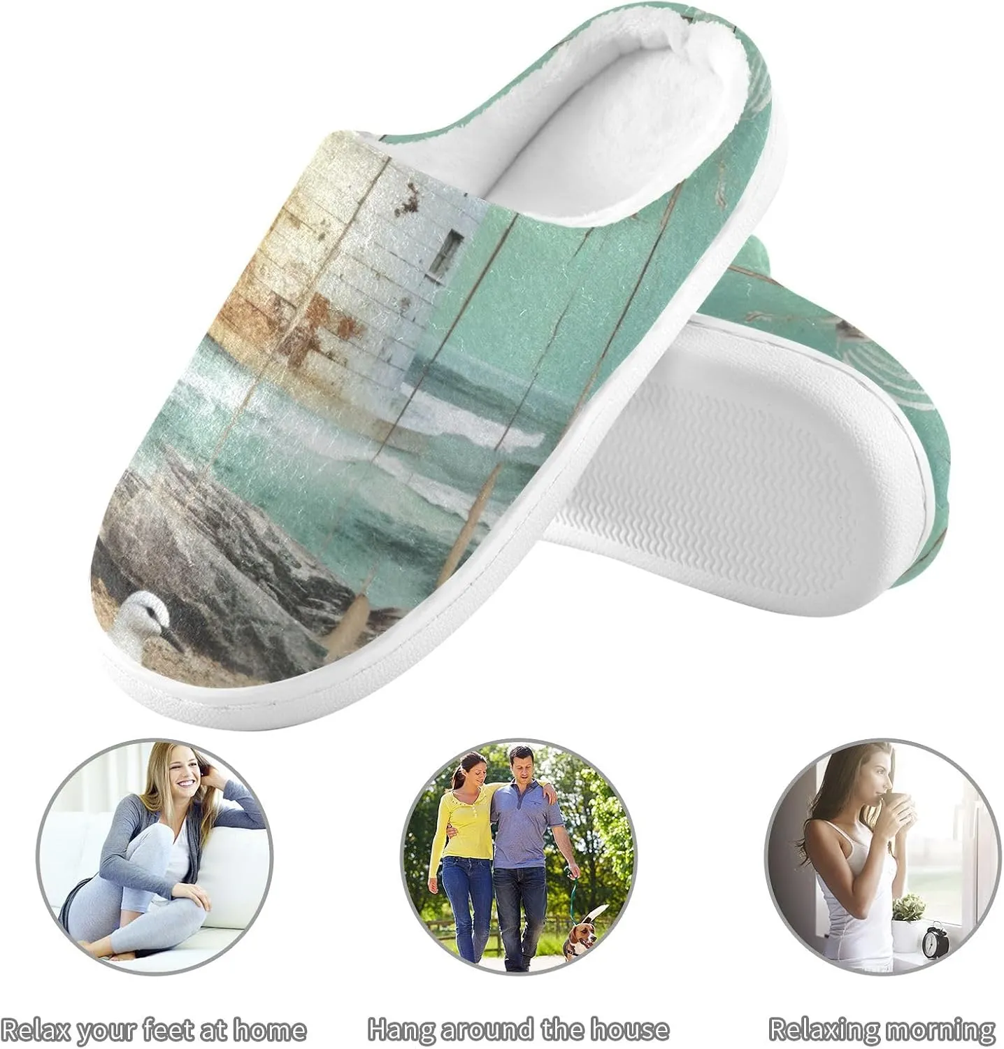 House Fuzzy Slippers Lighthouse Beach Seagull Anti-Slip Warm Shoes for Womens & Men 20853270