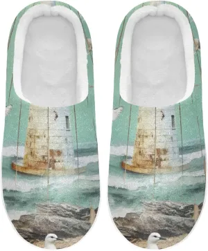 House Fuzzy Slippers Lighthouse Beach Seagull Anti-Slip Warm Shoes for Womens & Men 20853270
