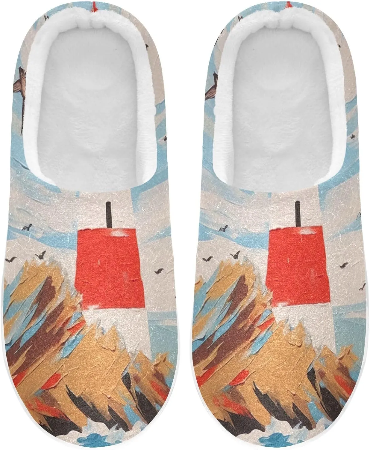 House Fuzzy Slippers Lighthouse Ocean Seagull Anti-Slip Warm Shoes for Womens & Men 20853274