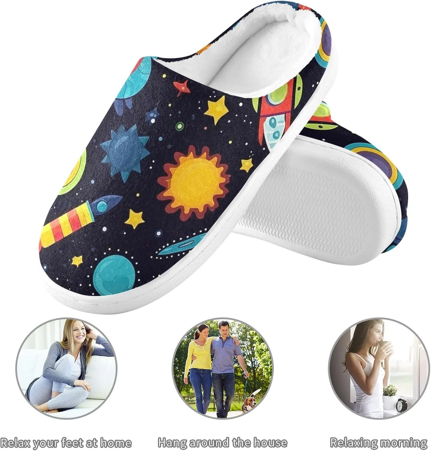House Fuzzy Slippers Planet Space Rocket Anti-Slip Warm Shoes for Womens & Men 20848873