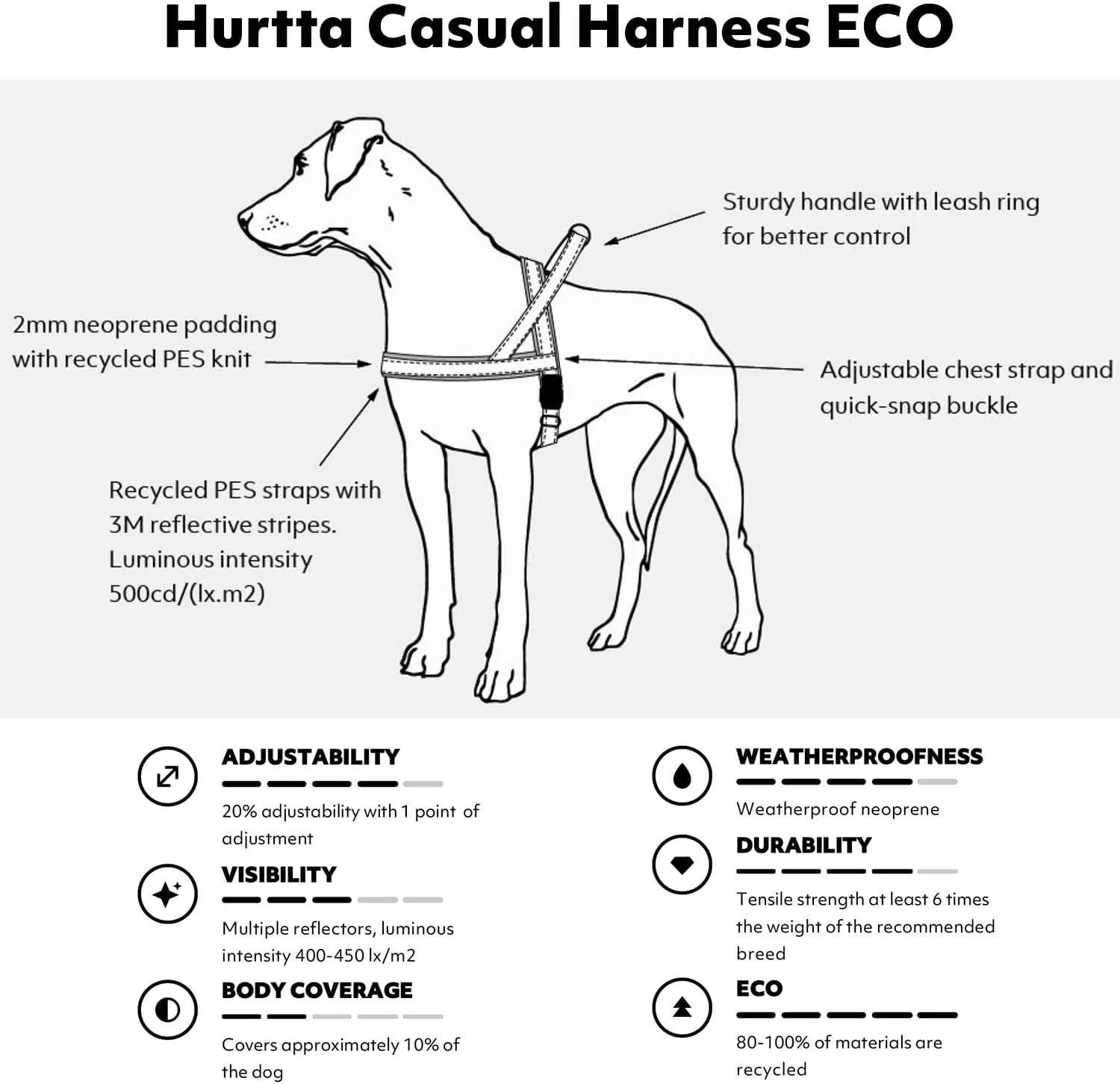 Hurtta Casual ECO Dog Harness, Peacock, 35-39 in