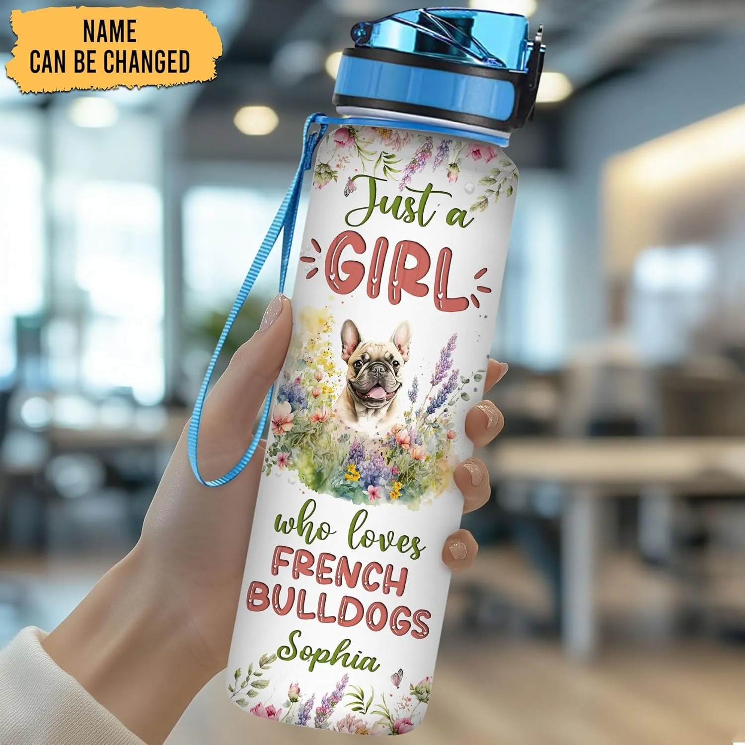Hyturtle Personalized French Bulldog Dog Lovers 32 Oz 1Liter Motivational Water Bottle With Time Marker, Just A Girl Who Loves Dogs, Animal Lovers Gifts For Women, Girl On Birthday, Christmas