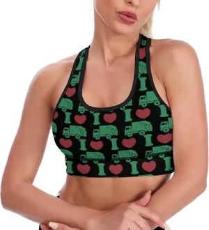 I Love Trash Garbage Trucks Women's Sports Bra Padded Support Bras Yoga Workout Tank Top