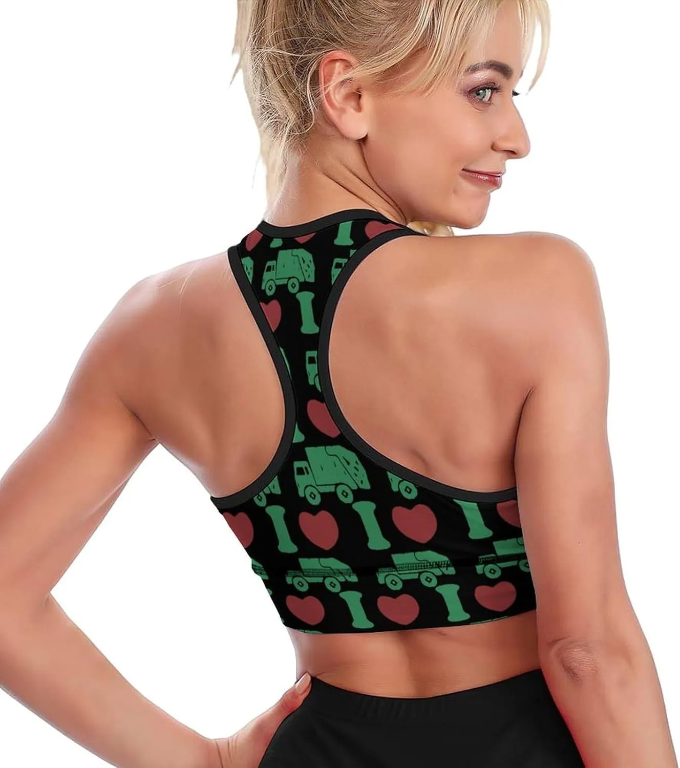 I Love Trash Garbage Trucks Women's Sports Bra Padded Support Bras Yoga Workout Tank Top