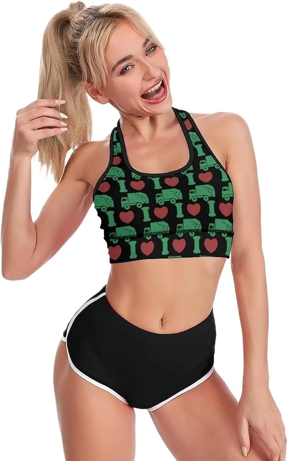 I Love Trash Garbage Trucks Women's Sports Bra Padded Support Bras Yoga Workout Tank Top