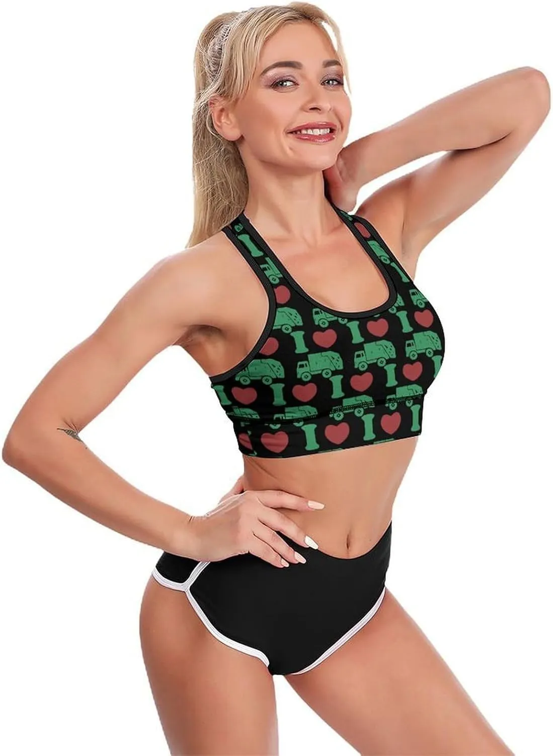 I Love Trash Garbage Trucks Women's Sports Bra Padded Support Bras Yoga Workout Tank Top
