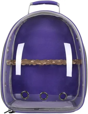 ikasus Parrot Backpack Transparent Pet Birds Carrier Shoulders Bag Parrot Cage Backpack with Wooden Perch Breathable Backpack for Parrots Magpies Outing Travel Purple