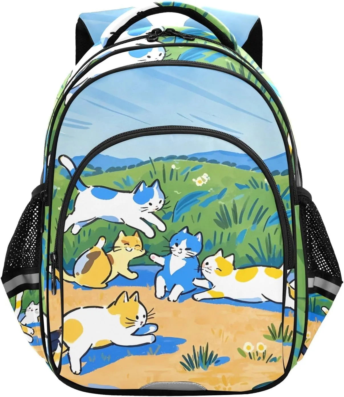 Illustrative Cats Meadow Kids School Backpack Kindergarten Boys Girls Bookbag Preschool Child Travel Bag