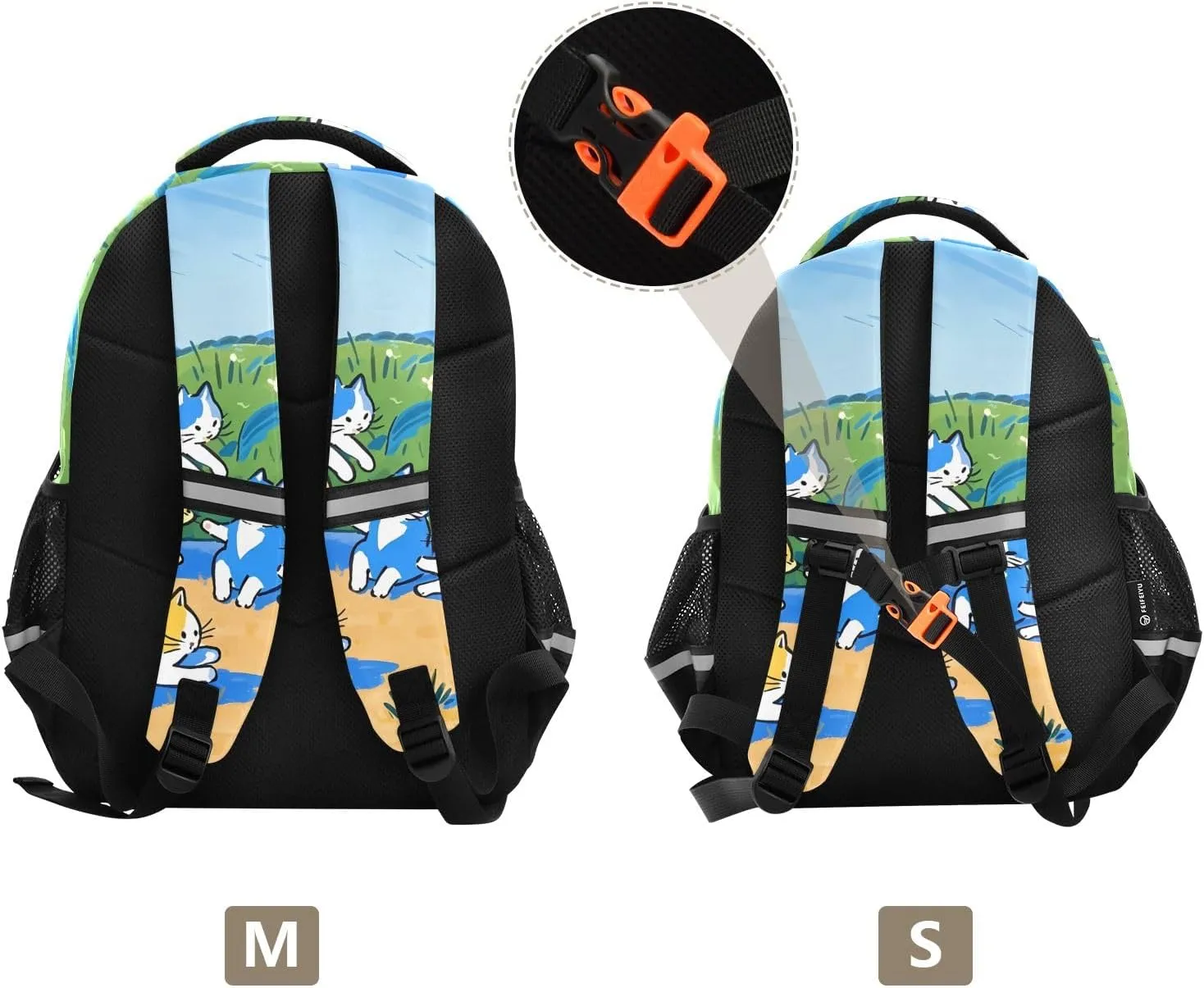 Illustrative Cats Meadow Kids School Backpack Kindergarten Boys Girls Bookbag Preschool Child Travel Bag