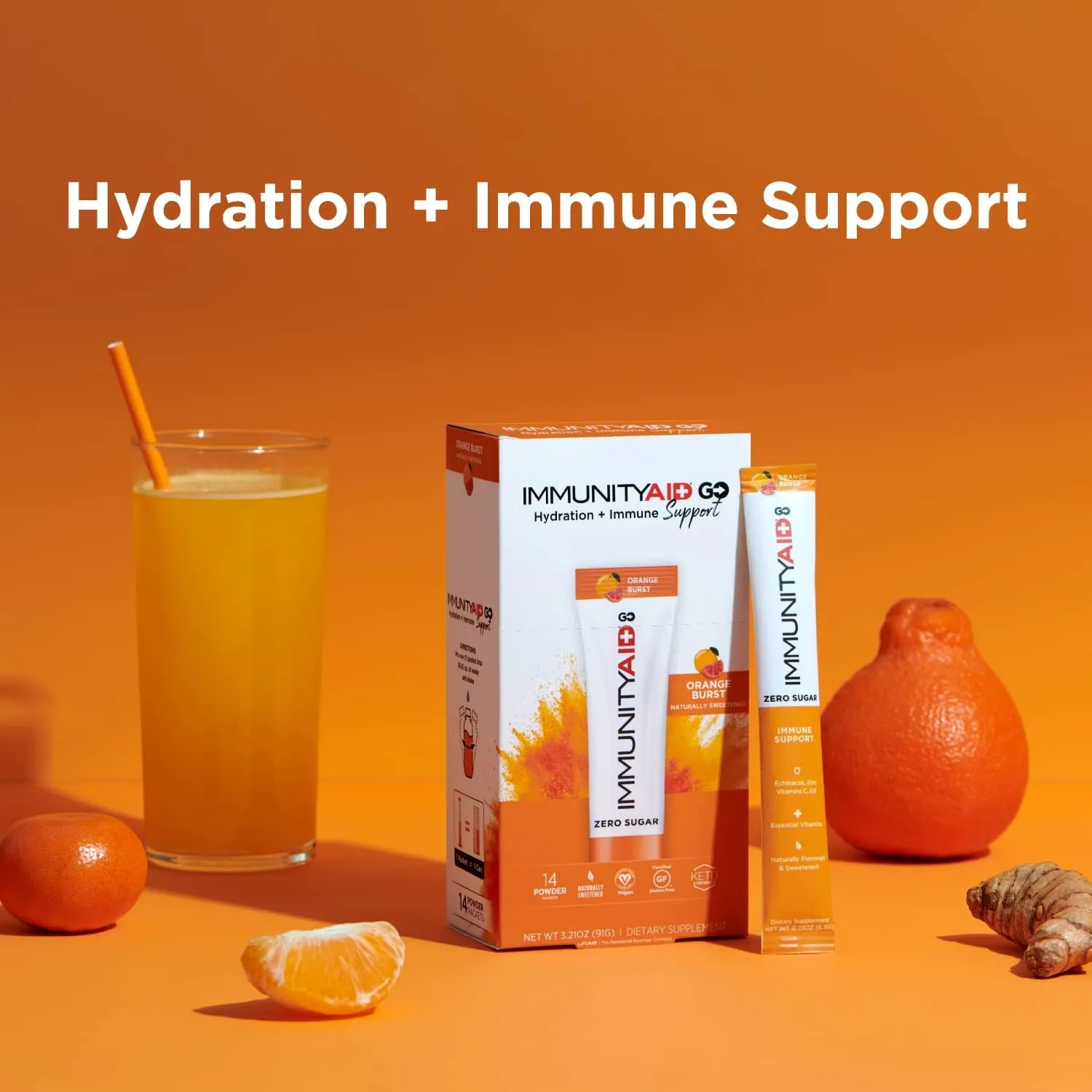 Immunity AID GO! Zero Sugar Immunity   Hydration Packet, Vitamin C, Echinacea, Zinc, Astragalus Root, Vegan & Gluten-Free, Naturally Sweetened, No Caffeine, 30 Count (Pack of 1)