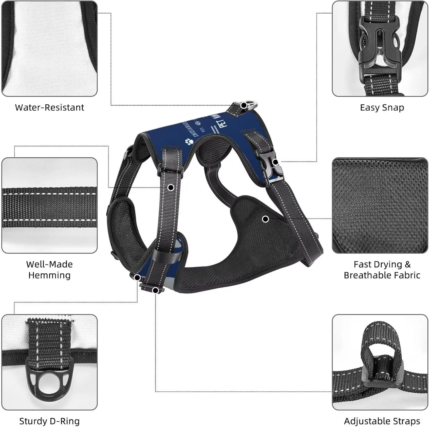 Indianapolis Dog Harness,Customize Adding A Puppy Name Dog Strap, Soft Padded Dog Vest Harness with Reflective Stripes,Suitable for Most Dogs(Including Pet Traction Rope)