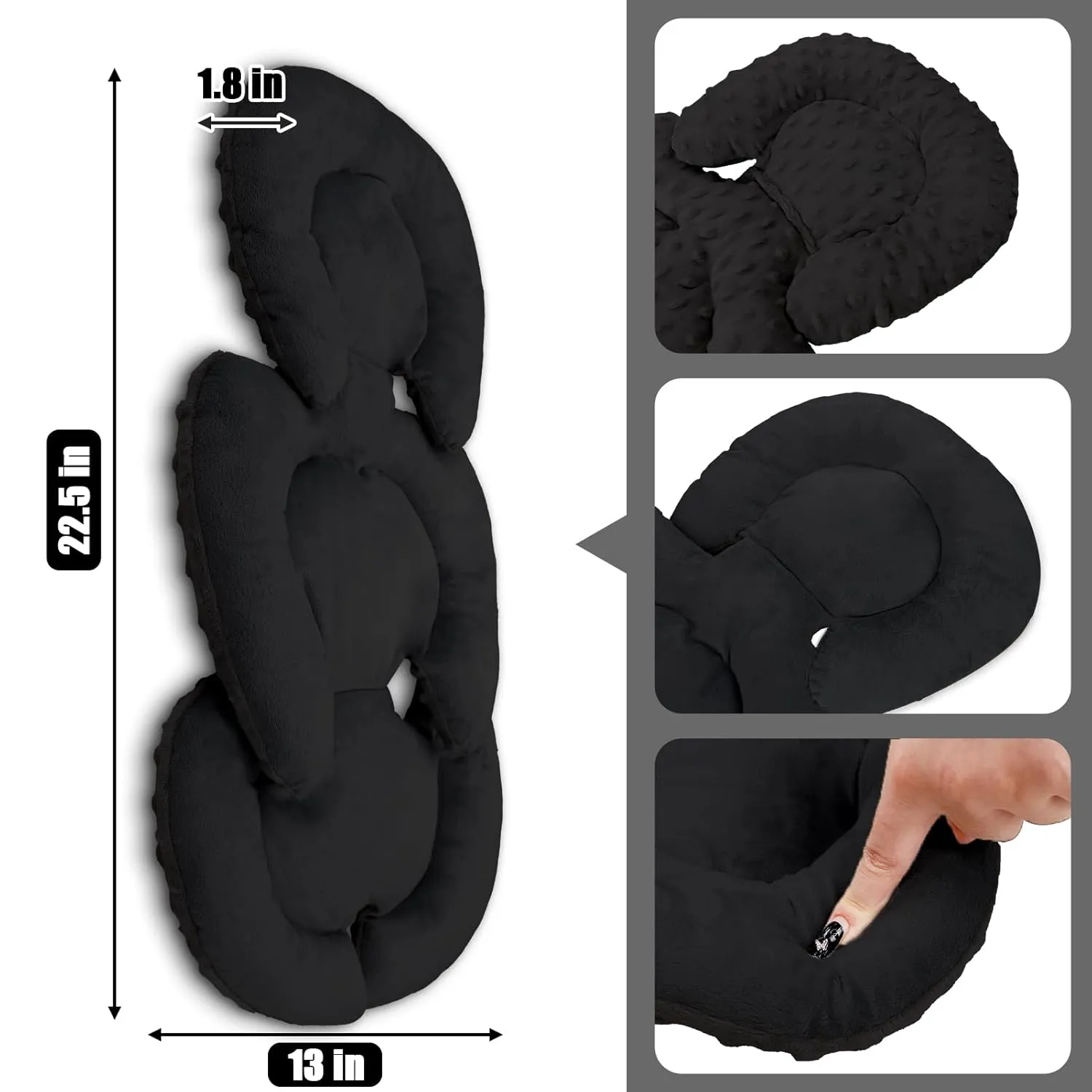 Infant Car Seat Insert Head and Body Support, GFU Reversible Newborn Insert for Carseat with Strap Pads, Soft Stroller Cushion Pillow Insert for Boys and Girls, Fits for Stroller, Swing, Black