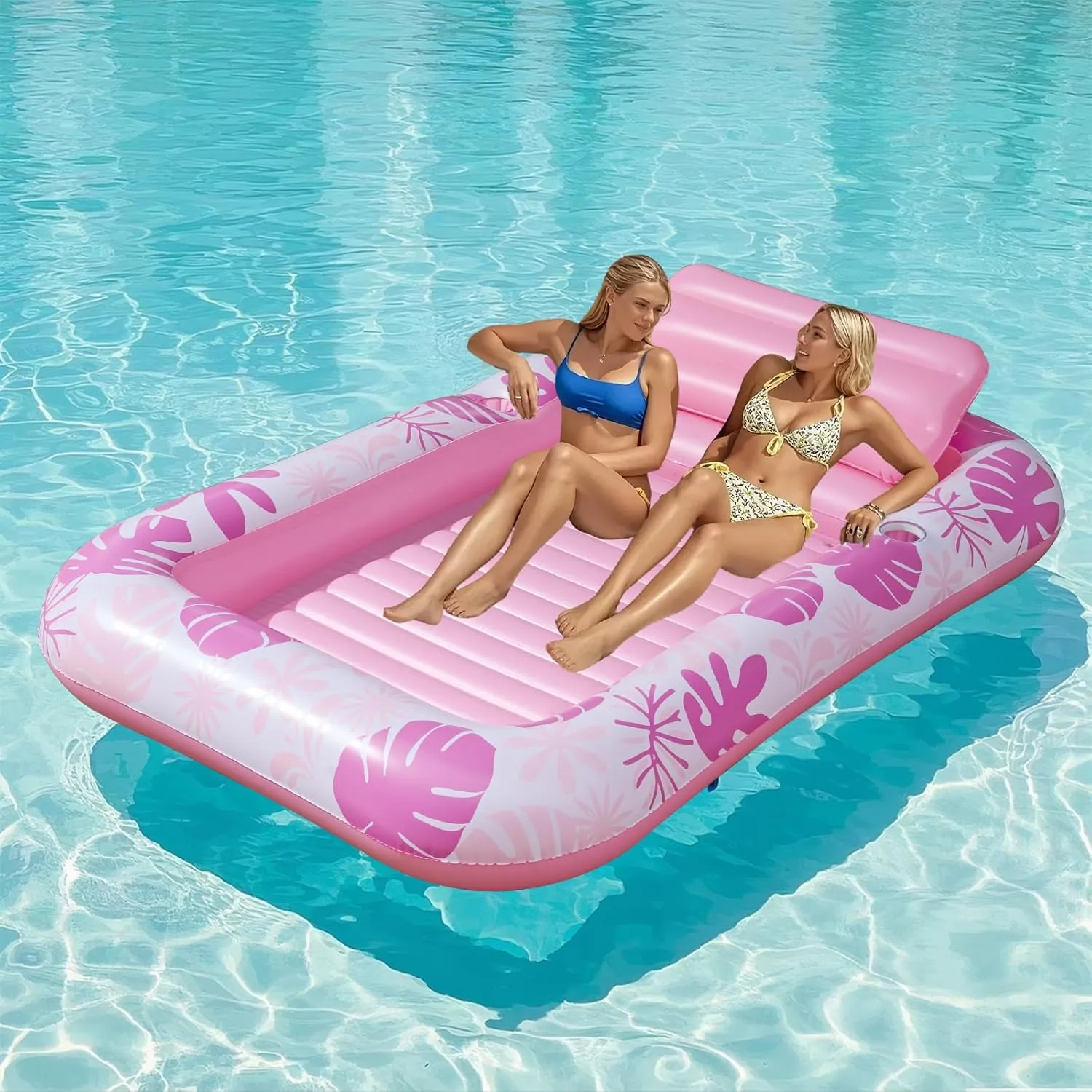 Inflatable Backyard Tanning Pool Lounger Float with Built-in Drainage, 85"×57.5" 6-in-1 Pool Floats Adult Inflatable Tanning Bed/Sun tan Tub/Outside Blow Up Chair Sofa Cloud Pools