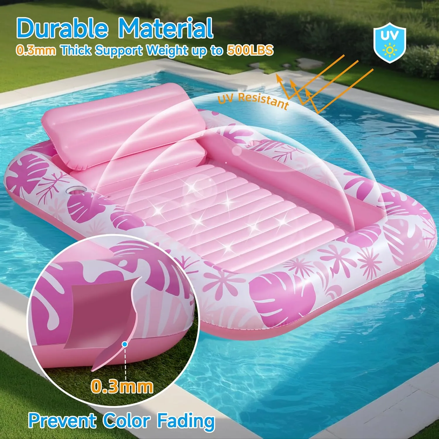 Inflatable Backyard Tanning Pool Lounger Float with Built-in Drainage, 85"×57.5" 6-in-1 Pool Floats Adult Inflatable Tanning Bed/Sun tan Tub/Outside Blow Up Chair Sofa Cloud Pools