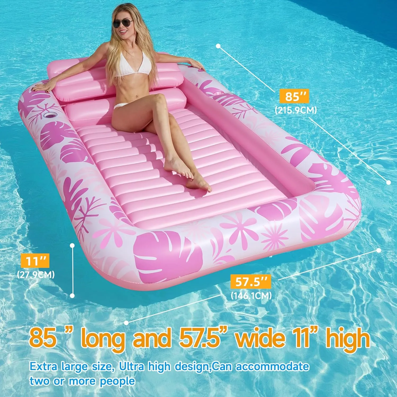 Inflatable Backyard Tanning Pool Lounger Float with Built-in Drainage, 85"×57.5" 6-in-1 Pool Floats Adult Inflatable Tanning Bed/Sun tan Tub/Outside Blow Up Chair Sofa Cloud Pools