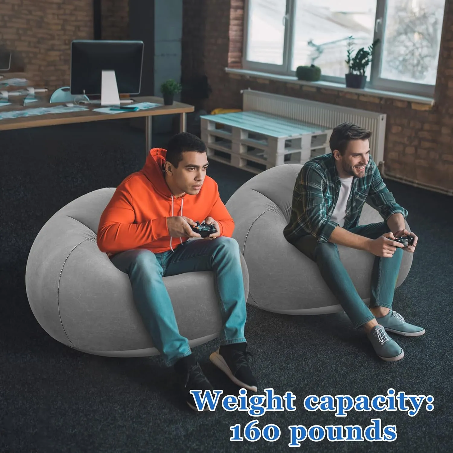 Inflatable Bean Bag Chairs - Blow Up Camping Chairs, Lazy Sofa, Folding Portable Chair for Living Room, Bedroom, Reading Room (Dark Gray, 2 Pcs)