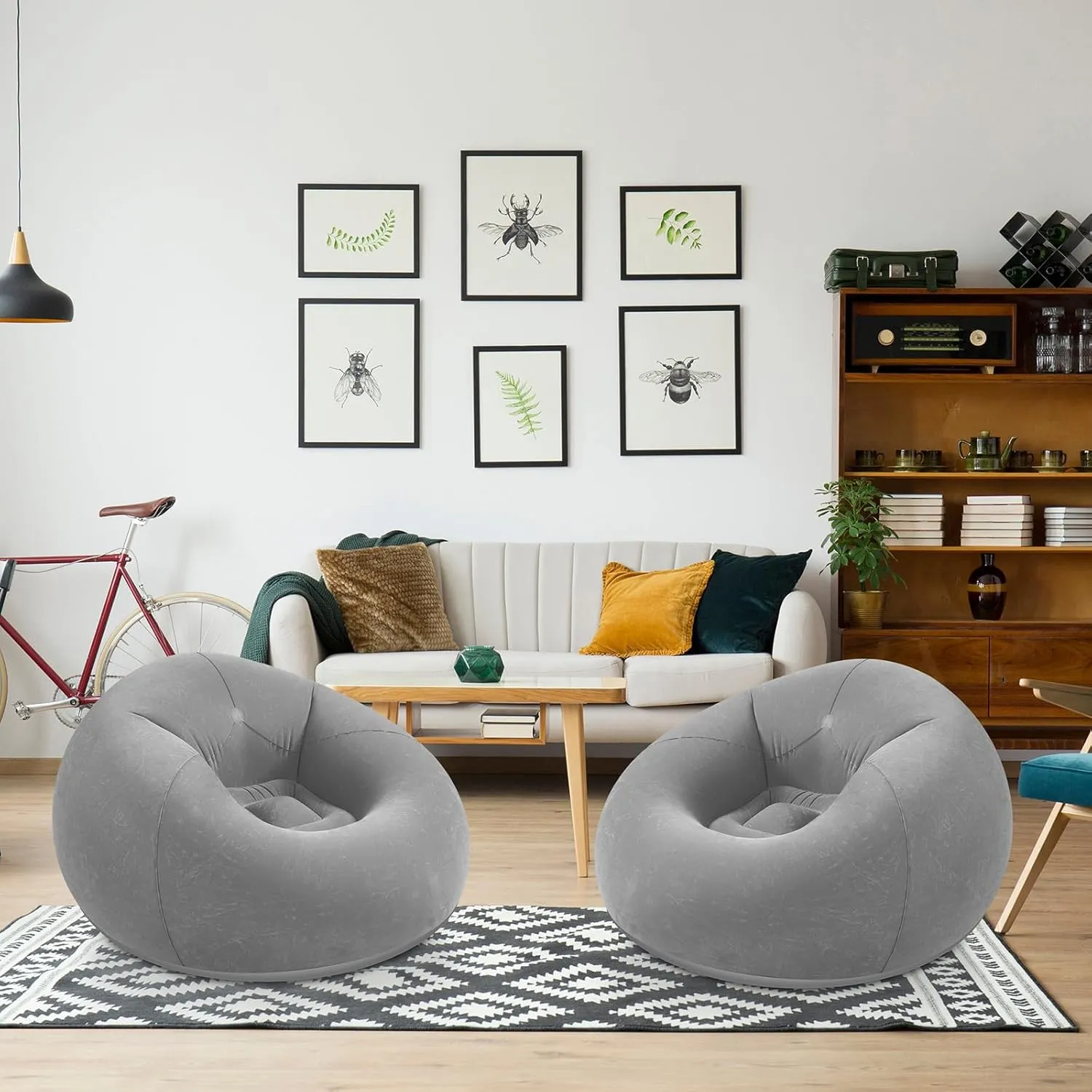 Inflatable Bean Bag Chairs - Blow Up Camping Chairs, Lazy Sofa, Folding Portable Chair for Living Room, Bedroom, Reading Room (Dark Gray, 2 Pcs)