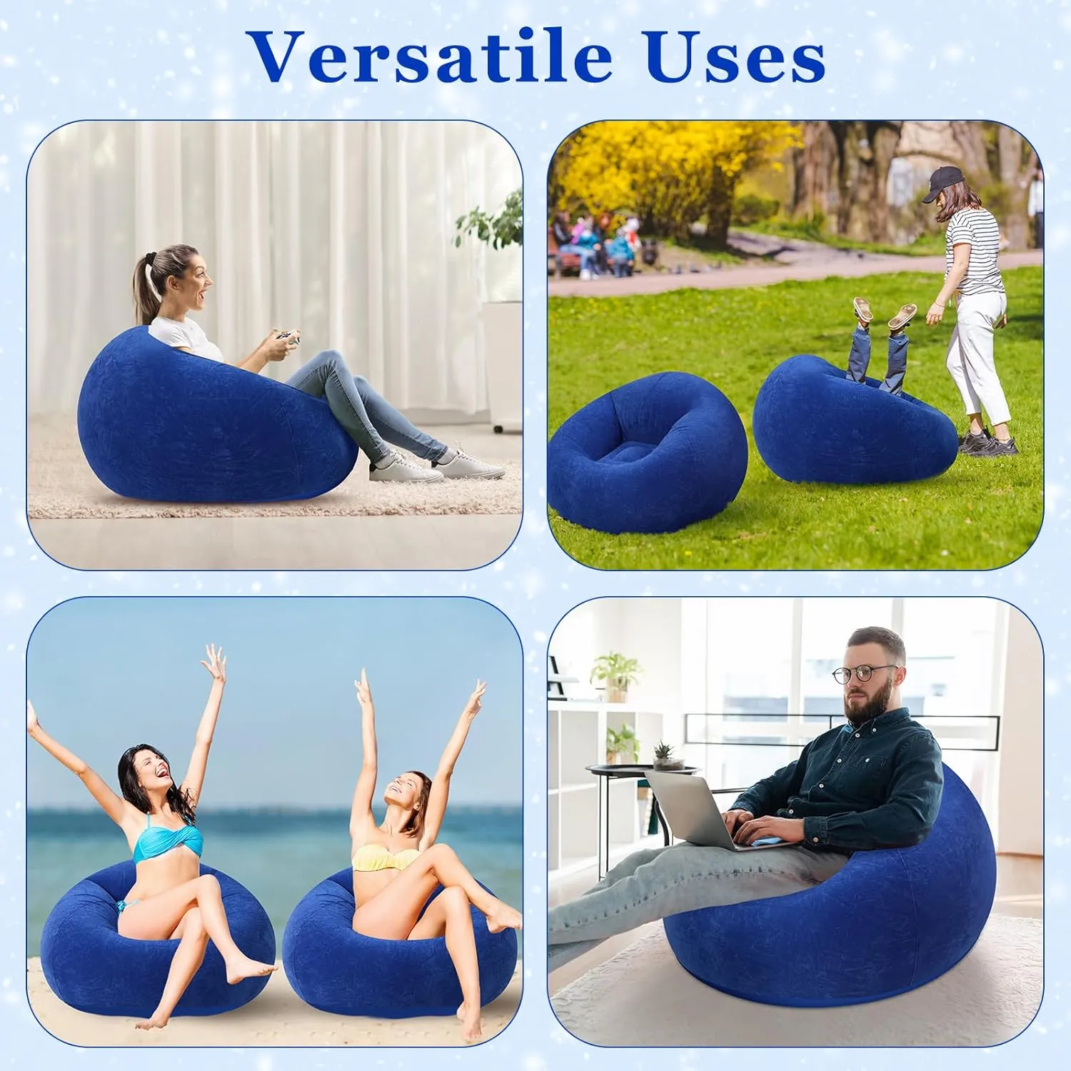 Inflatable Bean Bag Chairs Blow up Chairs Camping Chairs Inflatable Lazy Sofa Folding Portable Inflatable Chair for Living Room Bedroom Reading Room(Dark Blue,2 Pcs)