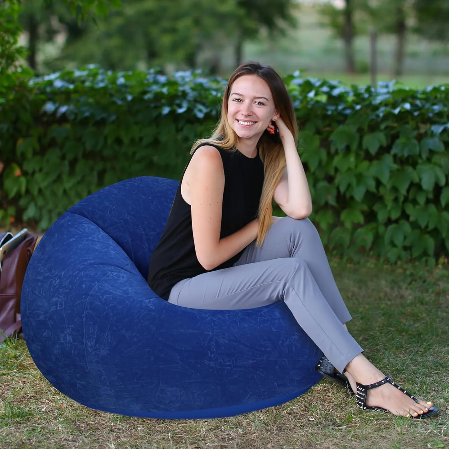 Inflatable Bean Bag Chairs Blow up Chairs Camping Chairs Inflatable Lazy Sofa Folding Portable Inflatable Chair for Living Room Bedroom Reading Room(Dark Blue,2 Pcs)