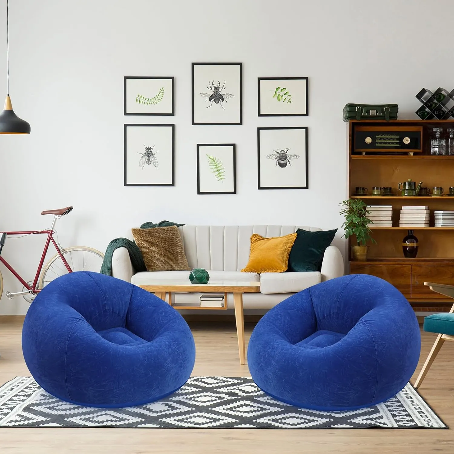 Inflatable Bean Bag Chairs Blow up Chairs Camping Chairs Inflatable Lazy Sofa Folding Portable Inflatable Chair for Living Room Bedroom Reading Room(Dark Blue,2 Pcs)