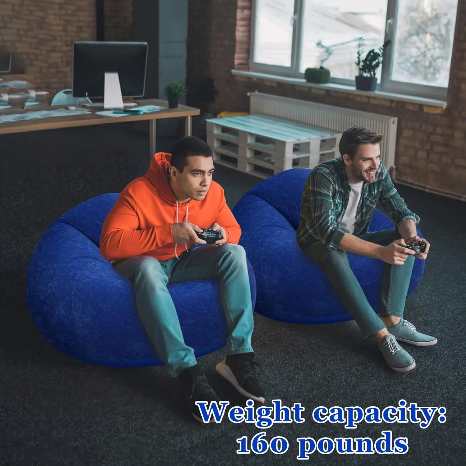 Inflatable Bean Bag Chairs Blow up Chairs Camping Chairs Inflatable Lazy Sofa Folding Portable Inflatable Chair for Living Room Bedroom Reading Room(Dark Blue,2 Pcs)